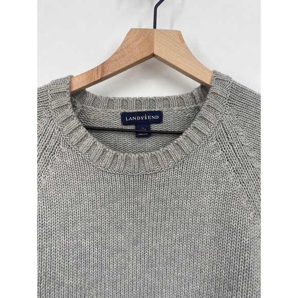 LAND'S END GRAY CHUNKY KNIT PULLOVER SWEATER SIZE LARGE 42-44 BAUMWOLLE - Picture 2 of 4